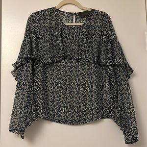 Anthropologie Floral Ruffled Chiffon Blouse